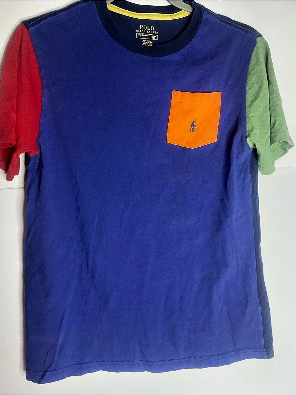 Polo Ralph Lauren Boys Color-Blocked Cotton Pocket T-Shirt Blue & Red Boys Large